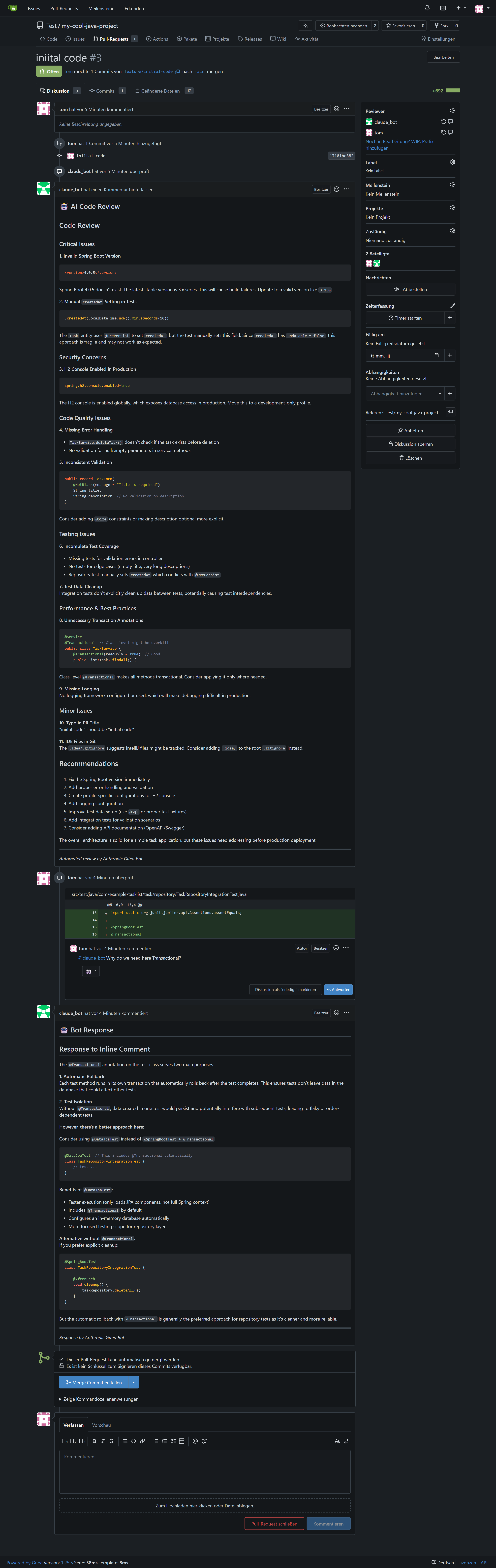 Gitea inline comment conversation