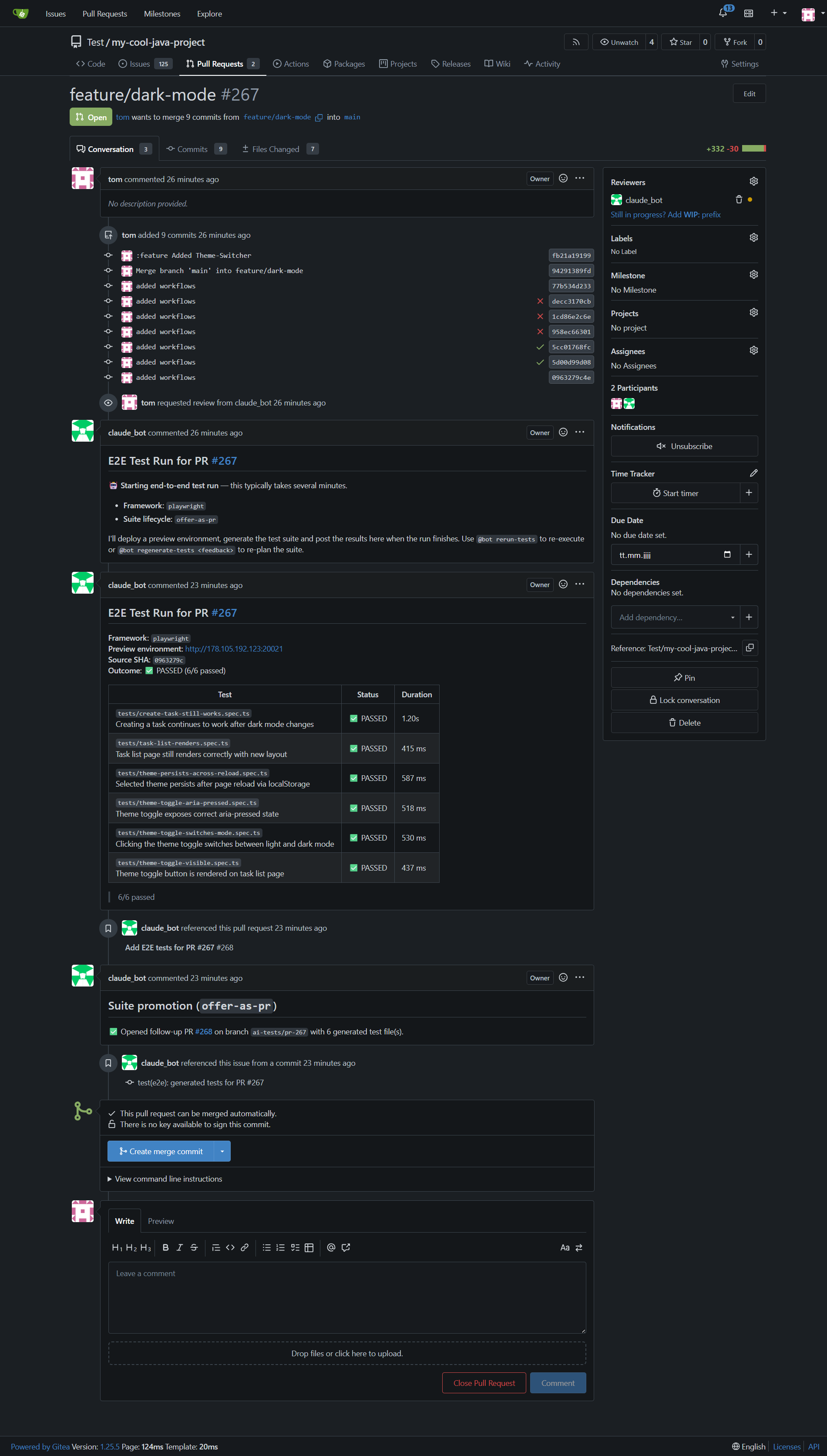 Gitea PR with E2E test run